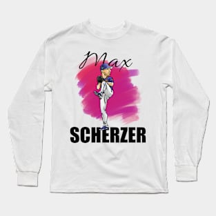 Max Scherzer Cartoon Baseball Player MLB (black text) Long Sleeve T-Shirt